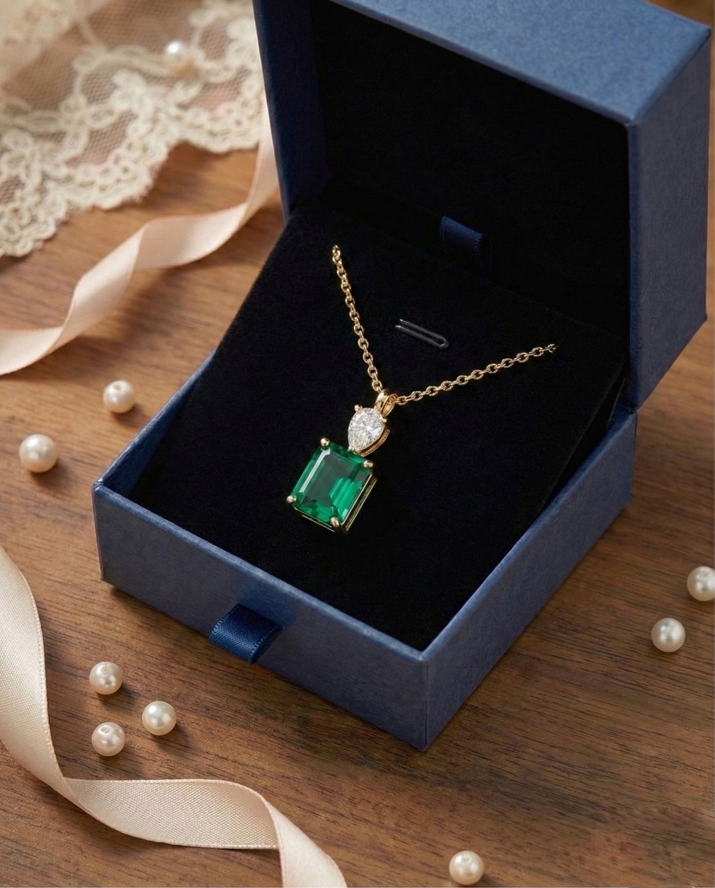 "Classic Emerald Duo Pendant"