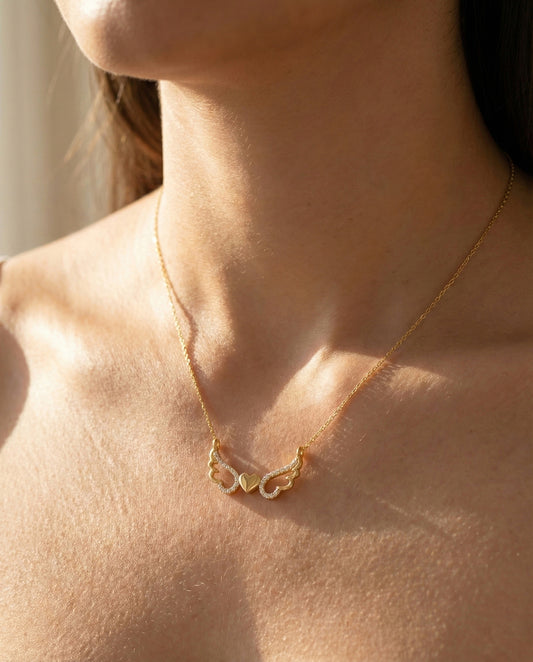 "Golden Angel Wing Heart Necklace"