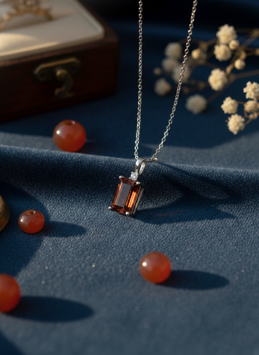 Emerald-Cut Garnet Necklace (Alloy Brass)