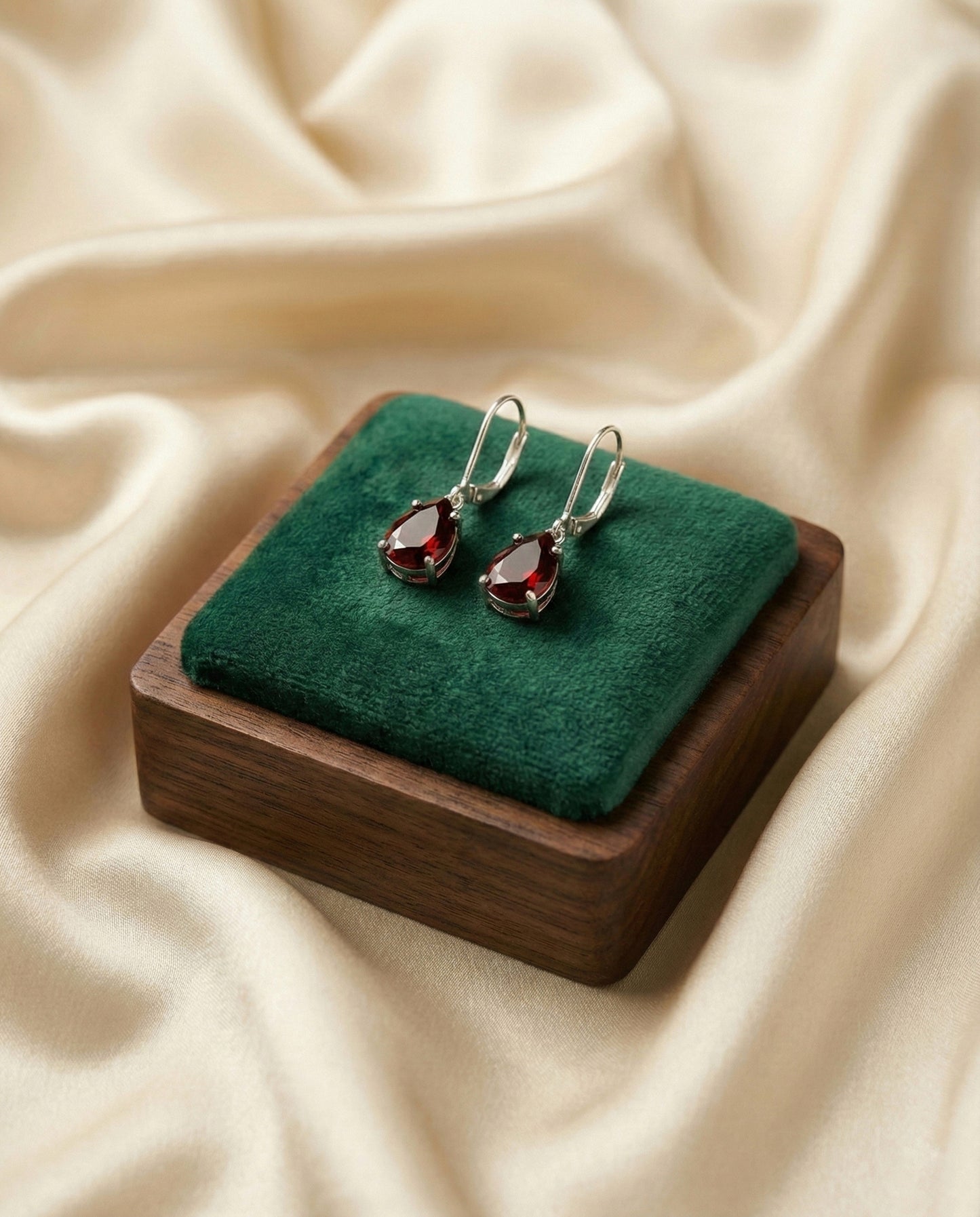 Ruby Red Pear Drop Earrings" (Alloy Brass)