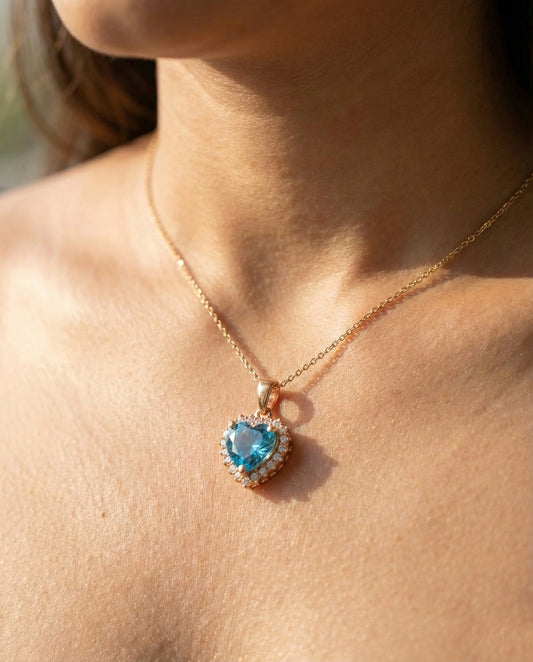"Ocean Heart Halo Necklace "