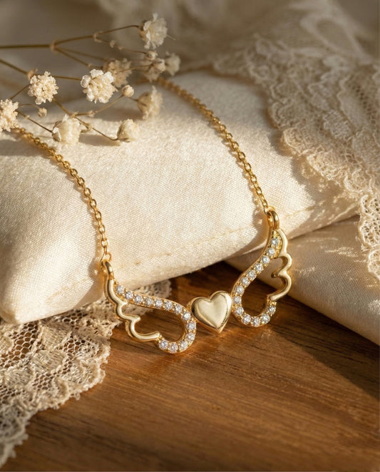 "Golden Angel Wing Heart Necklace"