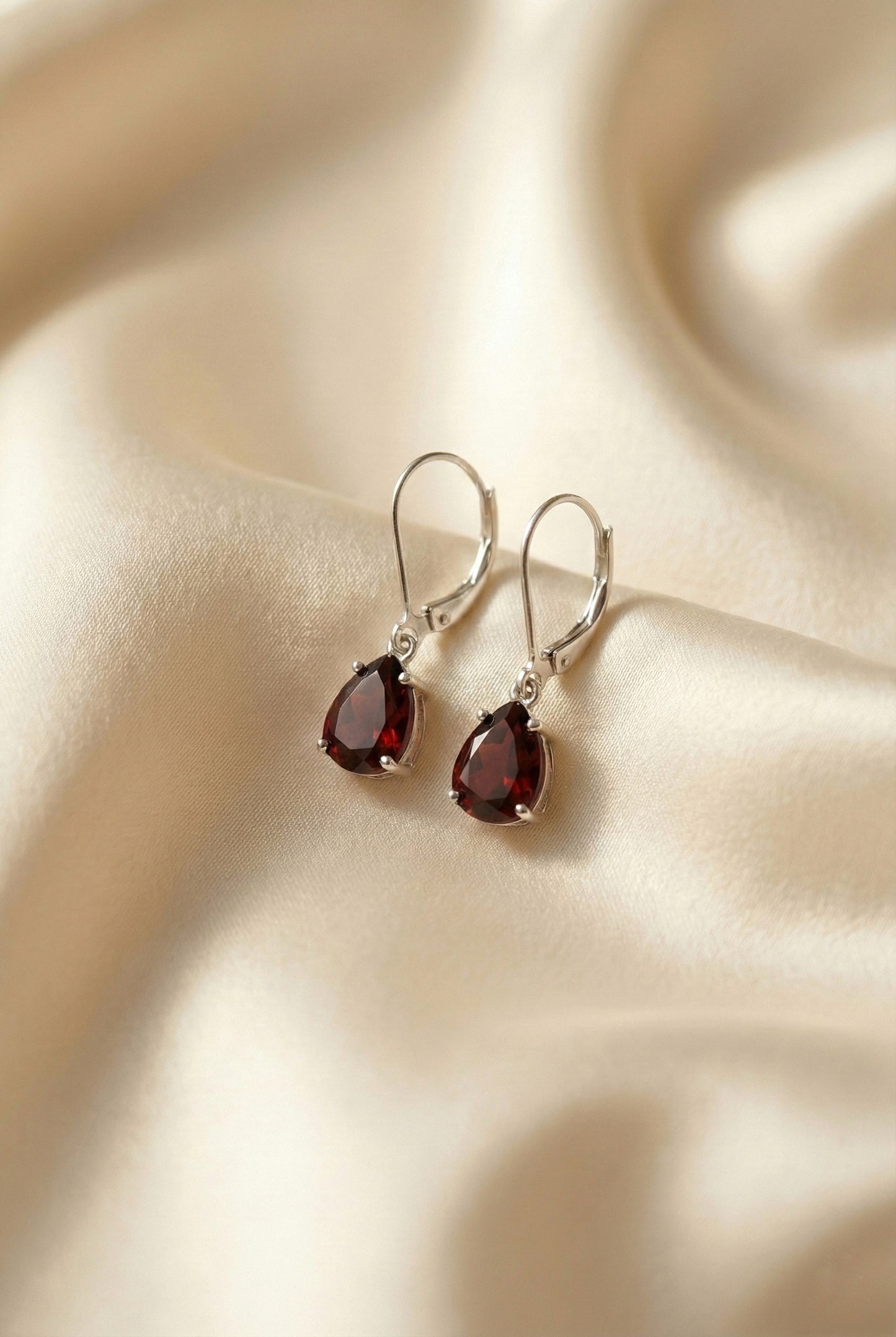 Ruby Red Pear Drop Earrings" (Alloy Brass)