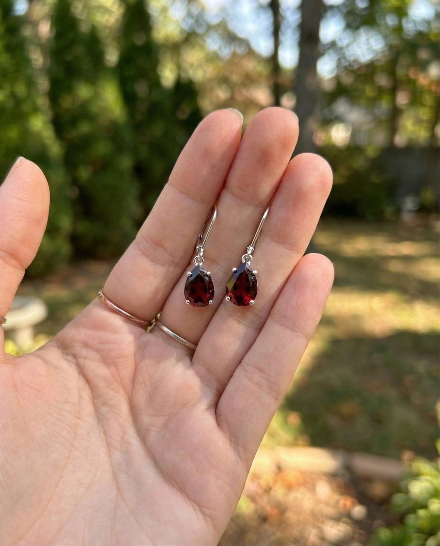Ruby Red Pear Drop Earrings" (Alloy Brass)