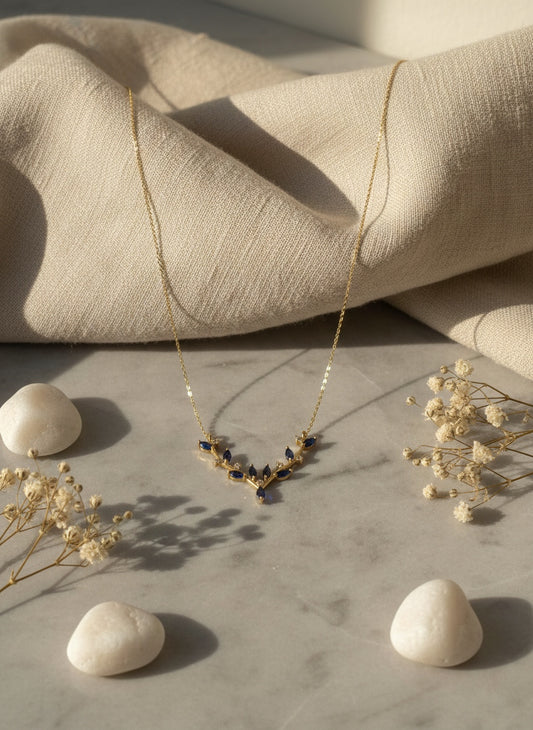 Blue Leaf Necklace (Alloy Brass)