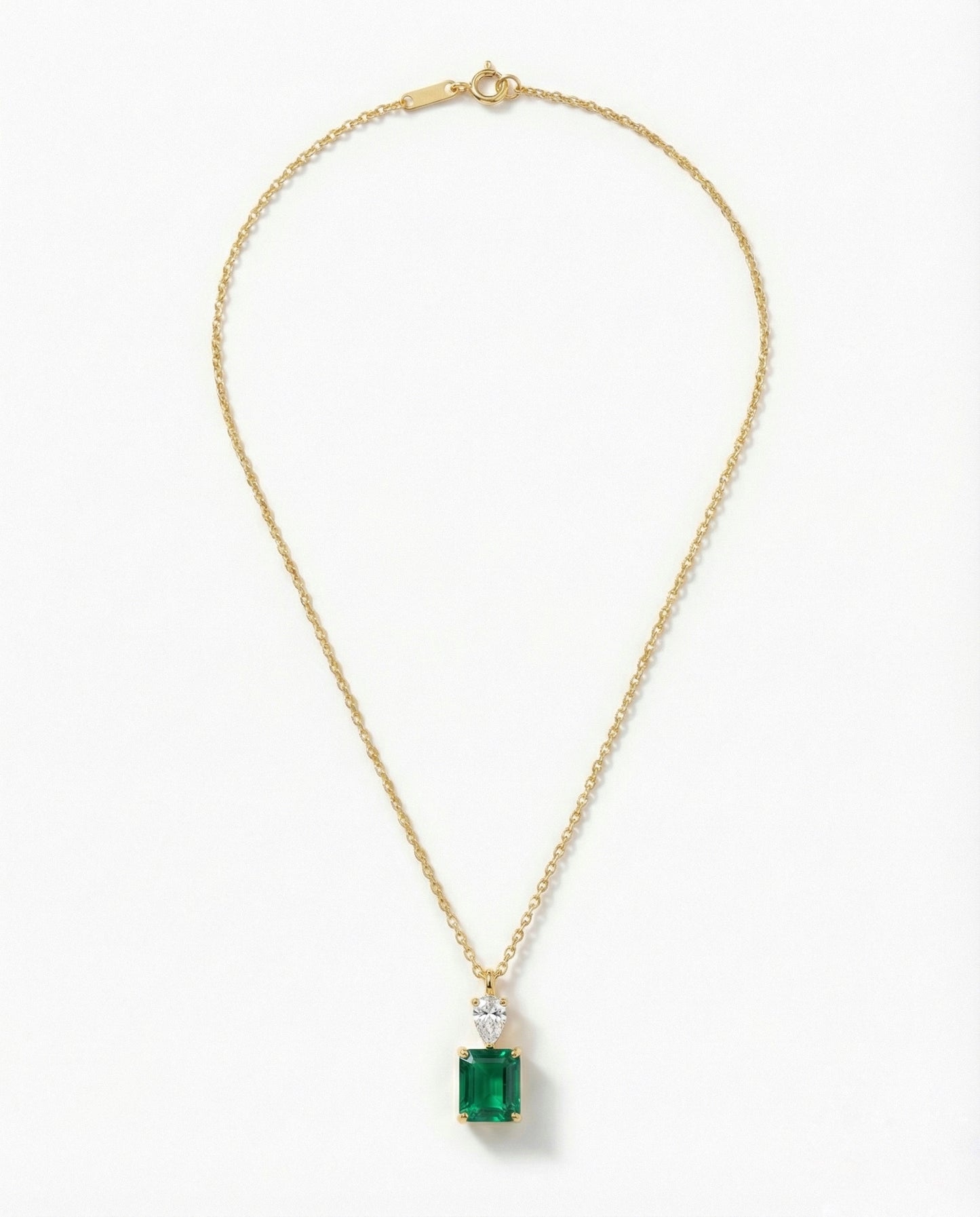 "Classic Emerald Duo Pendant" (Alloy brass)