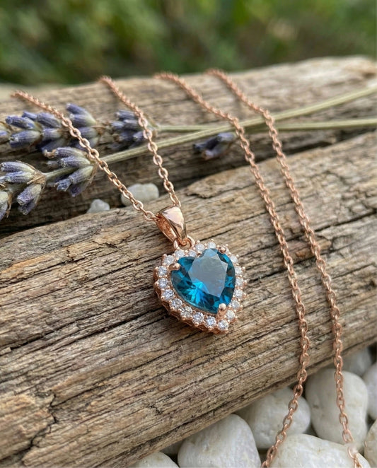 "Ocean Heart Halo Necklace "