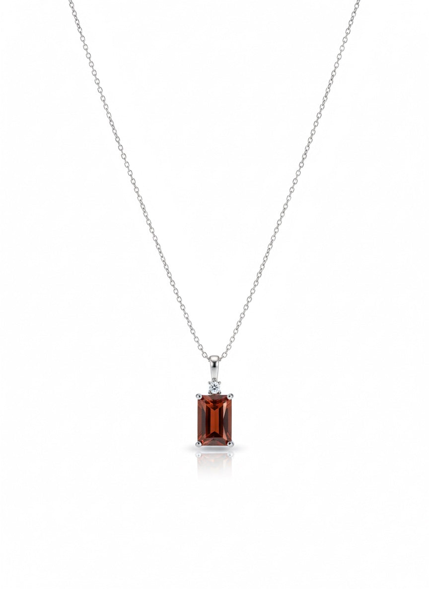 Emerald-Cut Garnet Necklace (Alloy Brass)