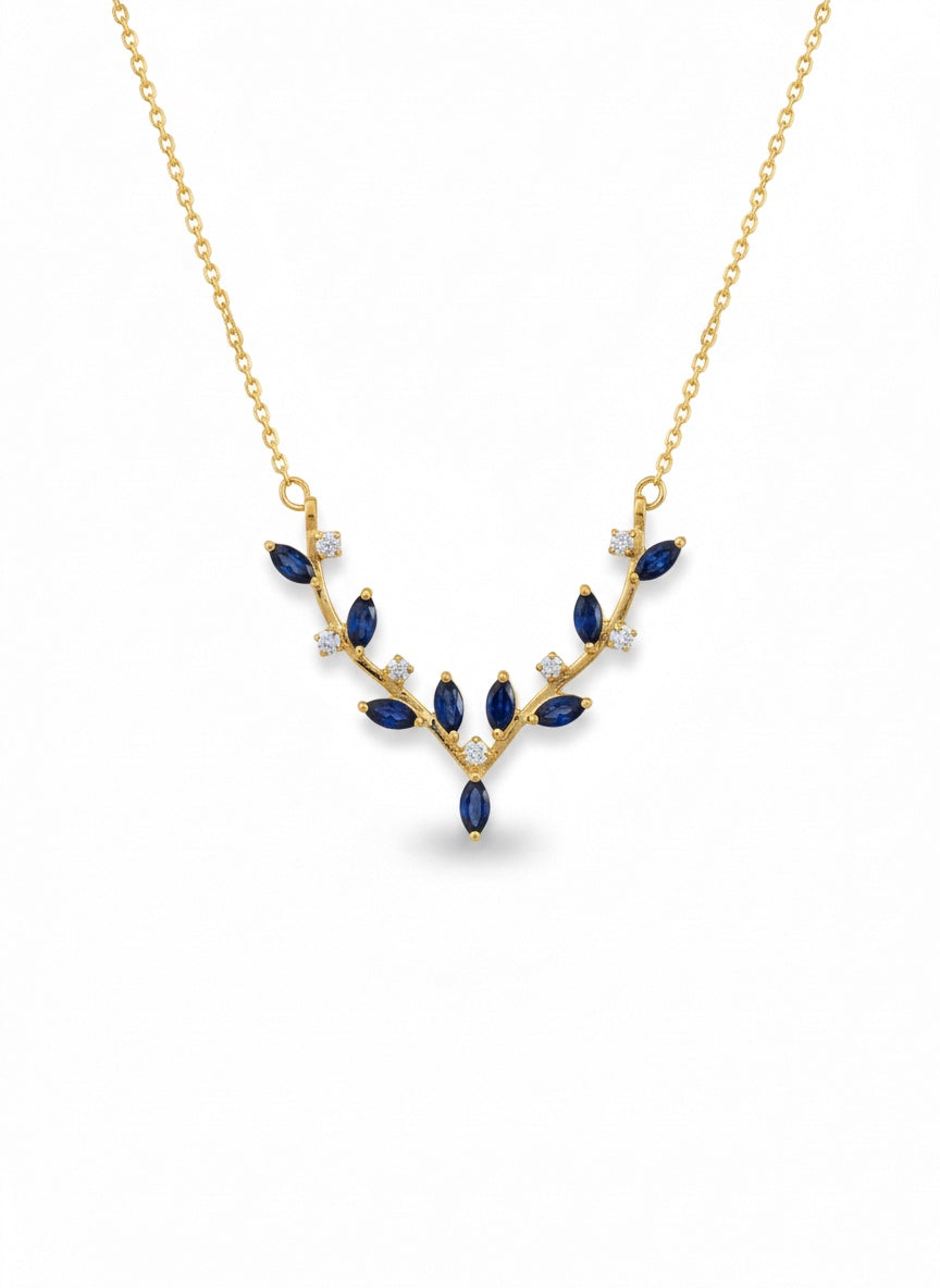 Blue Leaf Necklace (Alloy Brass)