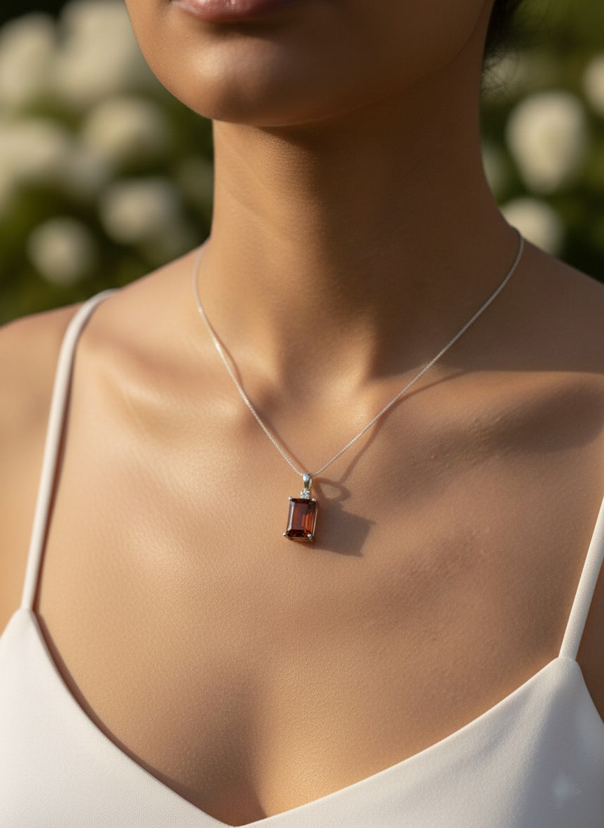 Emerald-Cut Garnet Necklace (Alloy Brass)