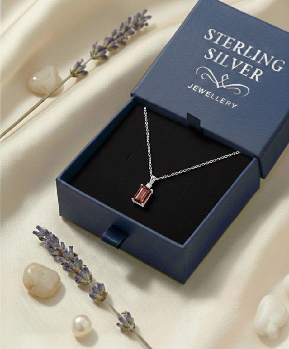 Emerald-Cut Garnet Necklace (Alloy Brass)