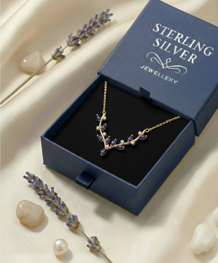 Blue Leaf Necklace (Alloy Brass)