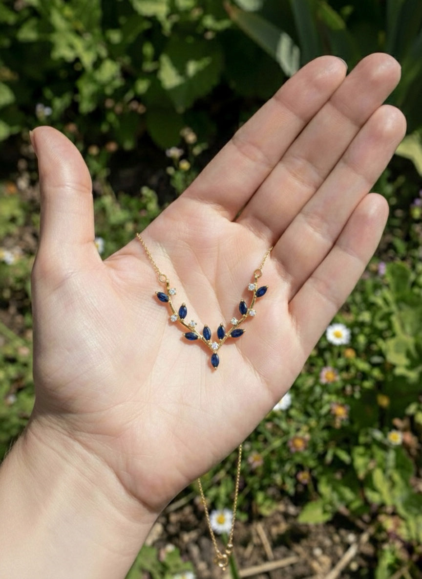 Blue Leaf Necklace (Alloy Brass)